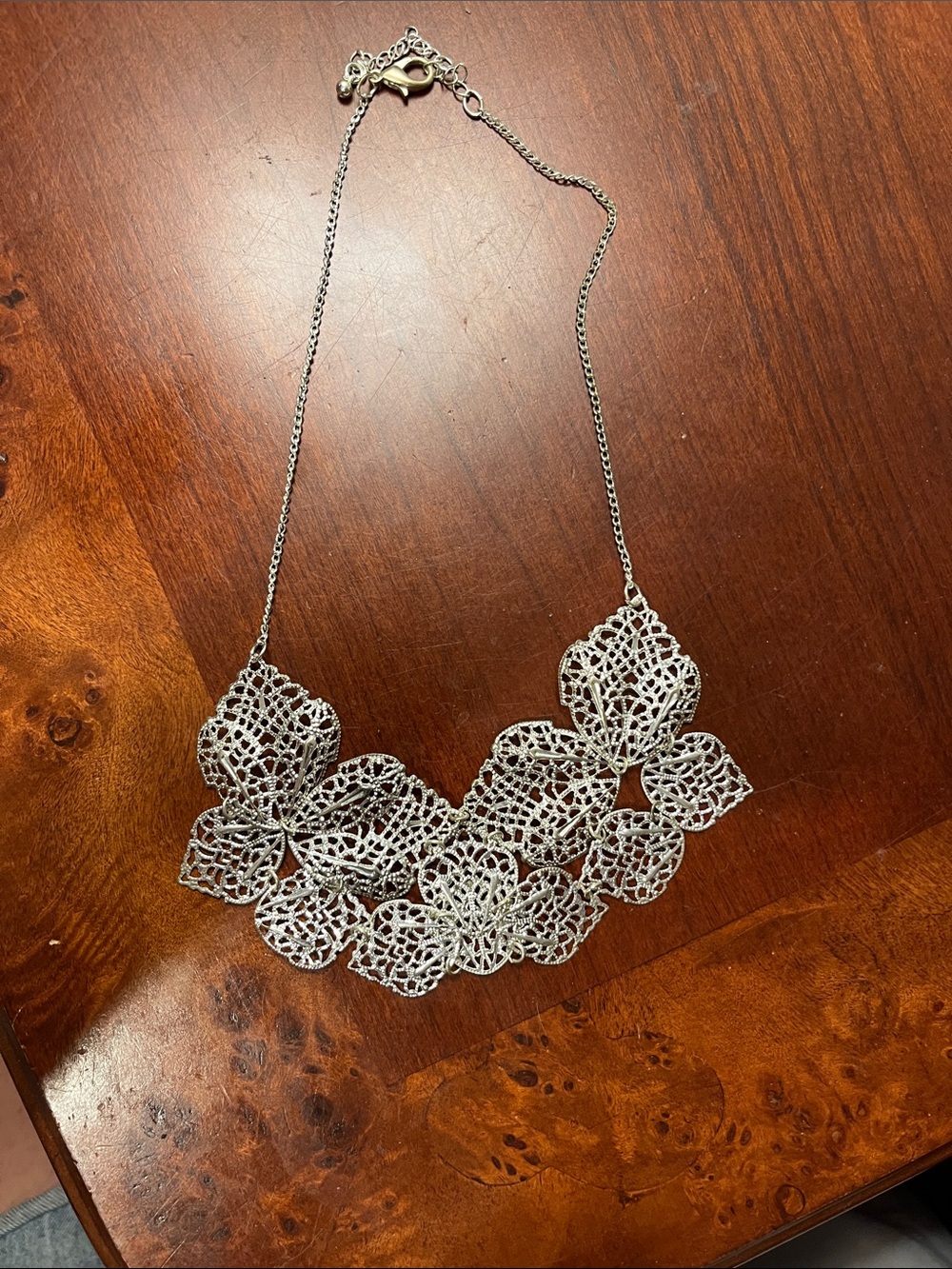 Silver Floral Statement Necklace - Women Jewelry